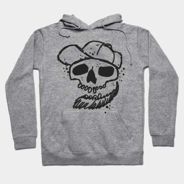New School Skull With Beard And Ball Cap Hoodie by ckandrus